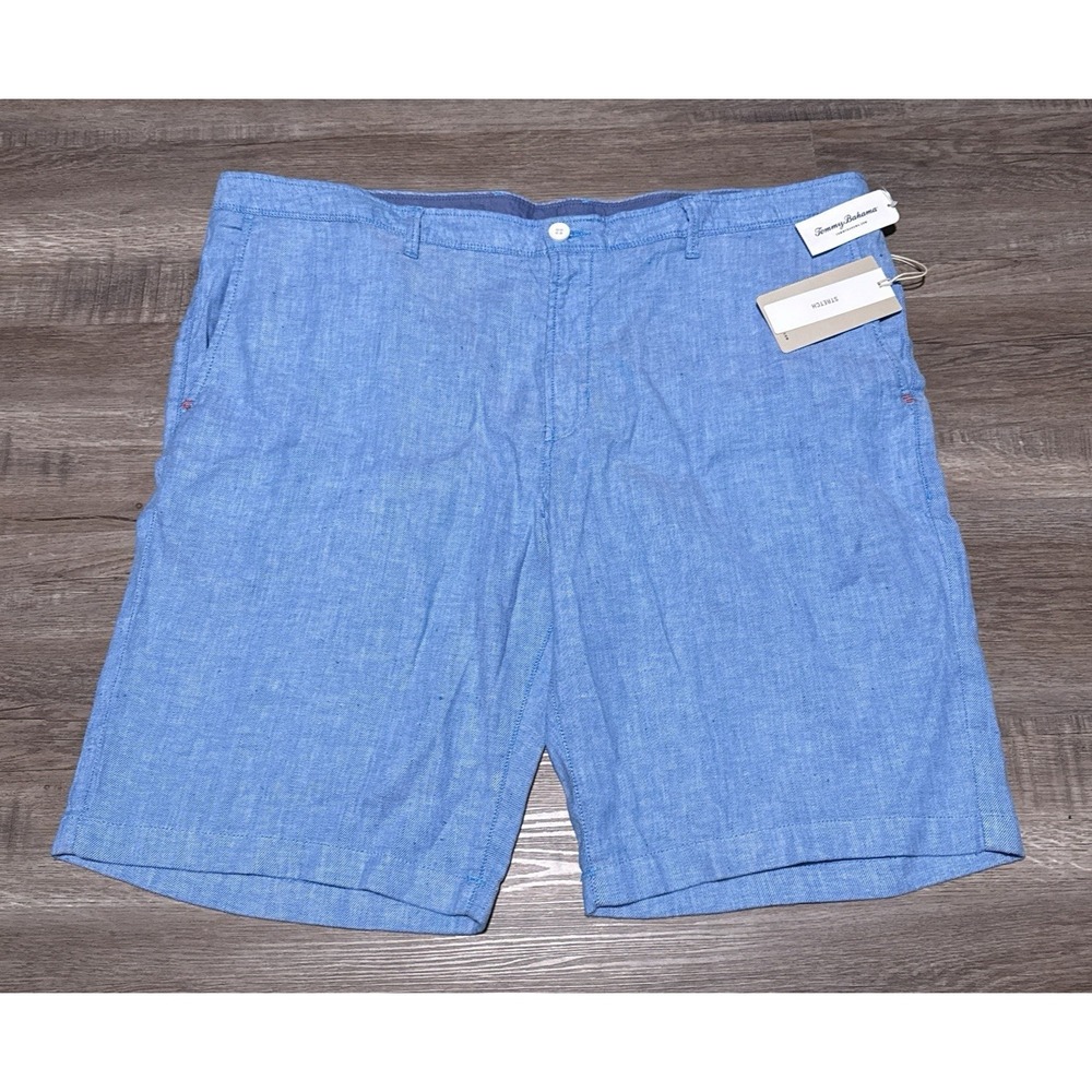 NEW Tommy Bahama Men's Size 42 Blue Canal Beach Coast Linen FF Shorts 10" Inseam